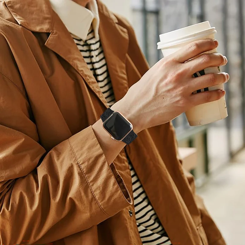 Strap For Apple Watch Band 49mm 44mm 42mm 41mm 45mm 44mm 40/38mm Floral Engraved Bracelet Correa iwatch Series 9 7SE 6 3 8 Ultra