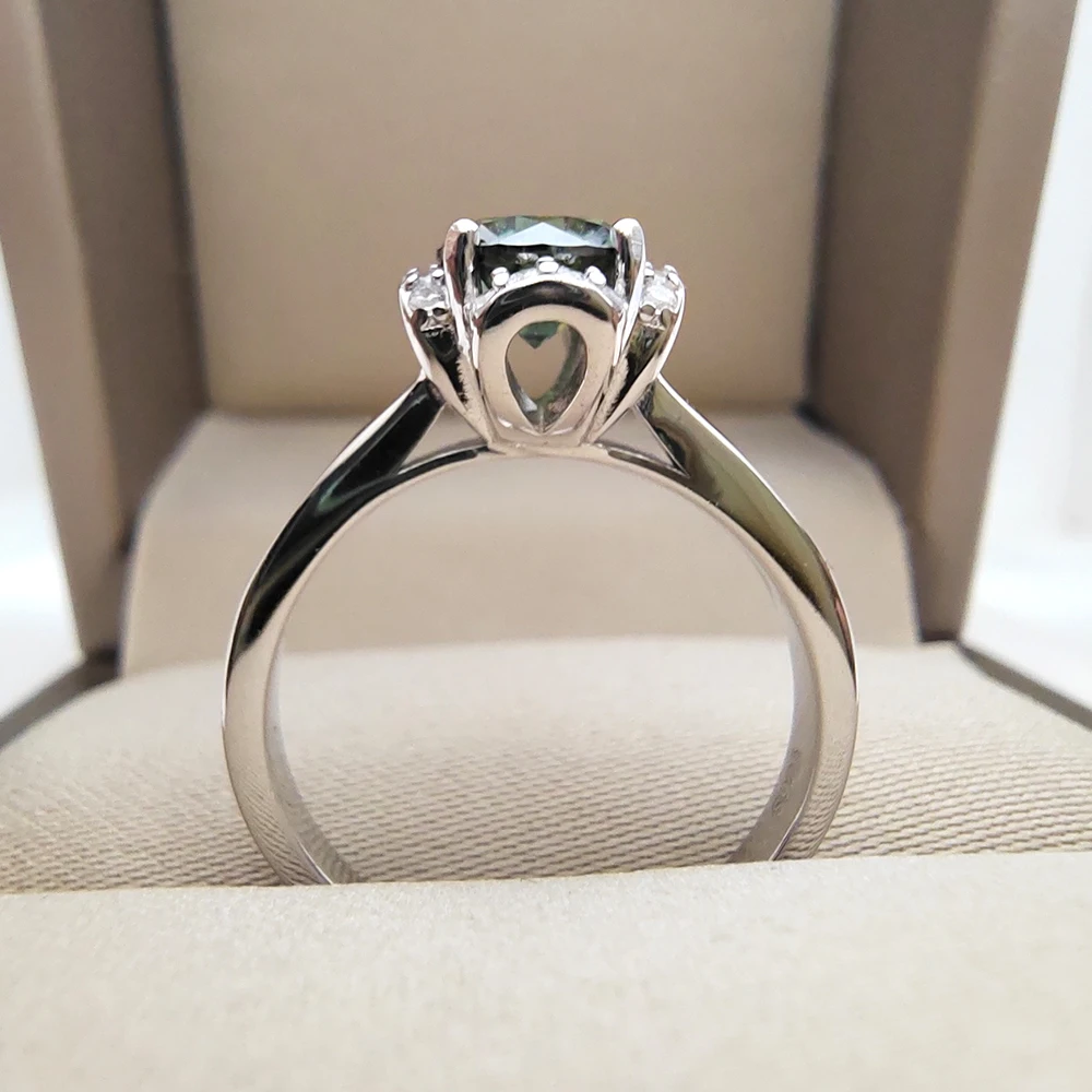 1CT Green Moissanite Silver Ring with Certificate 100% - S925 Women Jewelry Wedding Party Gift