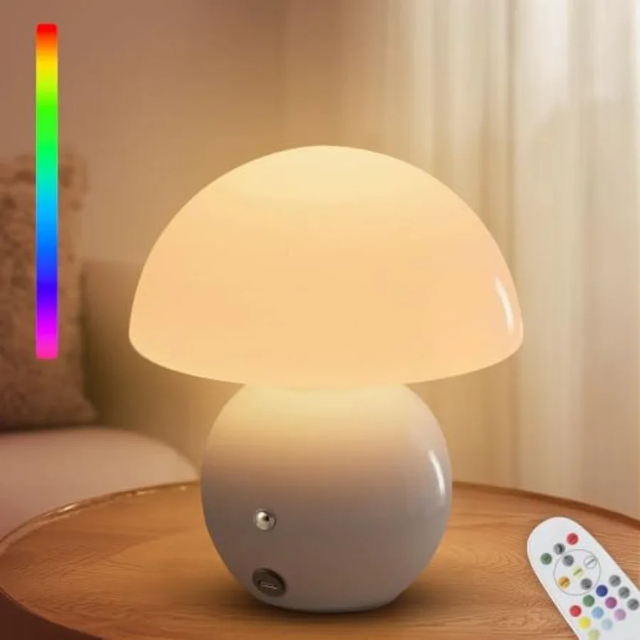 

Беспроводная милая лампа-грибок с пультом ДУ, 9 RGB-цветов, беспроводные лампы для столов, 3 цветовые температуры, плавная регулировка яркости, таймер
