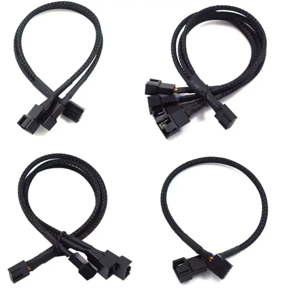 Male To Female 4 Pin Pwm Fan Cable Black Sleeved Braided Sleeving Temperature Control Fan Cable Splitter Connector