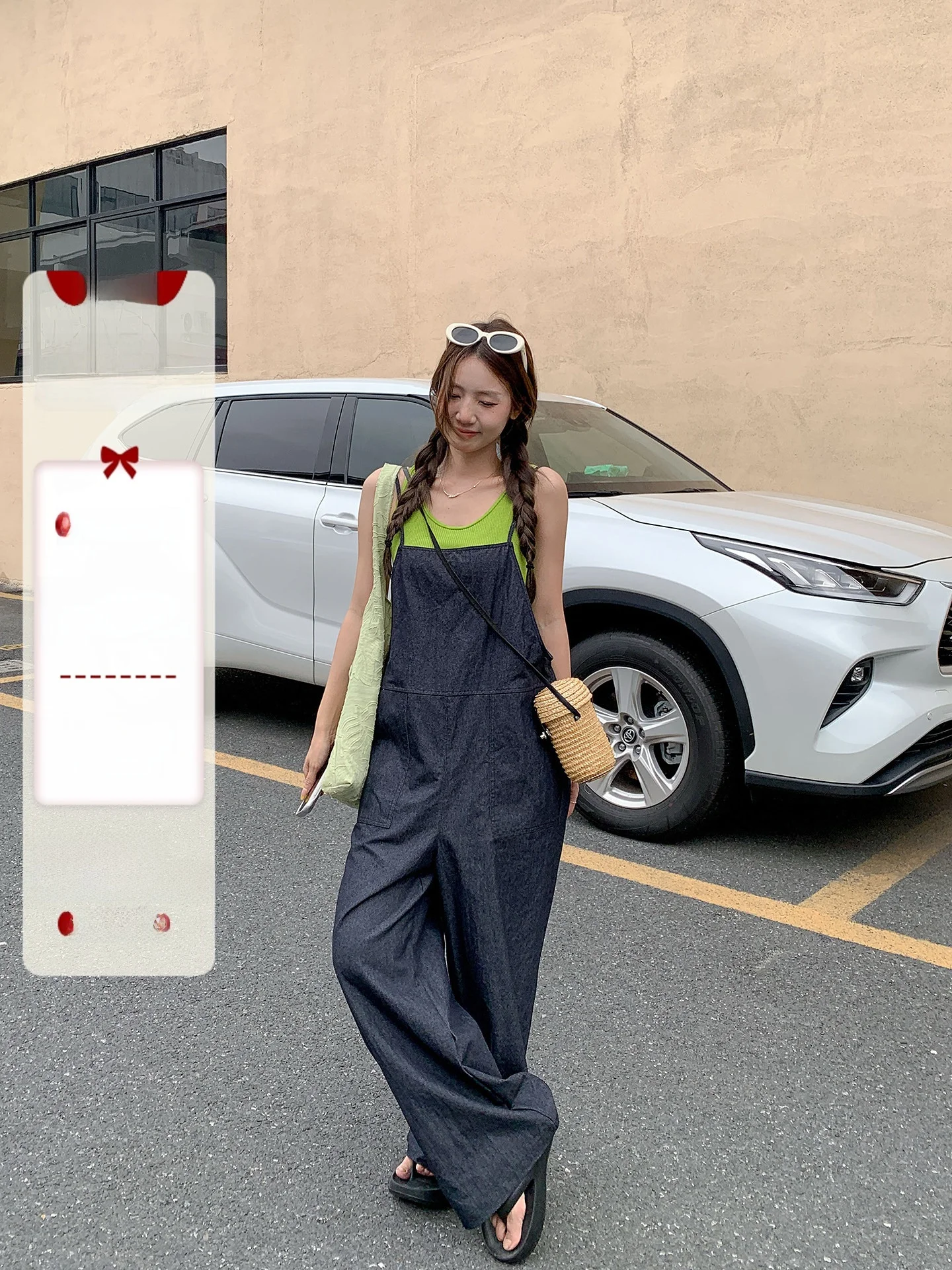 

Summer Anti-Aging Lemon Green Denim Strap Vest And Pants Two-Piece Set Breathable Casual Fashion Women's Clothing Set