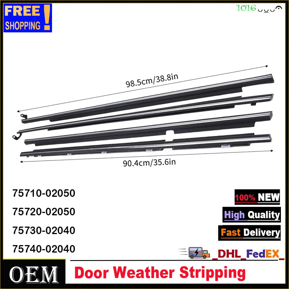 

Комплект из 4 уплотнителей дверных молдингов для Toyota Corolla AE110 1995–2002 (номера деталей: 75710-02050, 75720-02050, 75730-02040, 75740-02040)