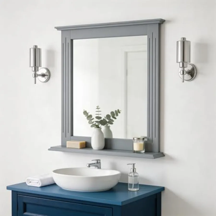 

Square Bathroom Wall Mirror with Integrated Shelf for Dressing Room Washroom and Bedroom Modern Concise Wall-Hanging Vanity Mir