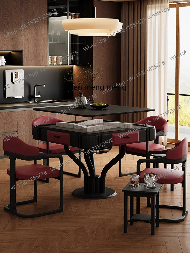 Black walnut rotor mahjong machine dining table dual-purpose with fire multi-function automatic Nordic solid wood dining table