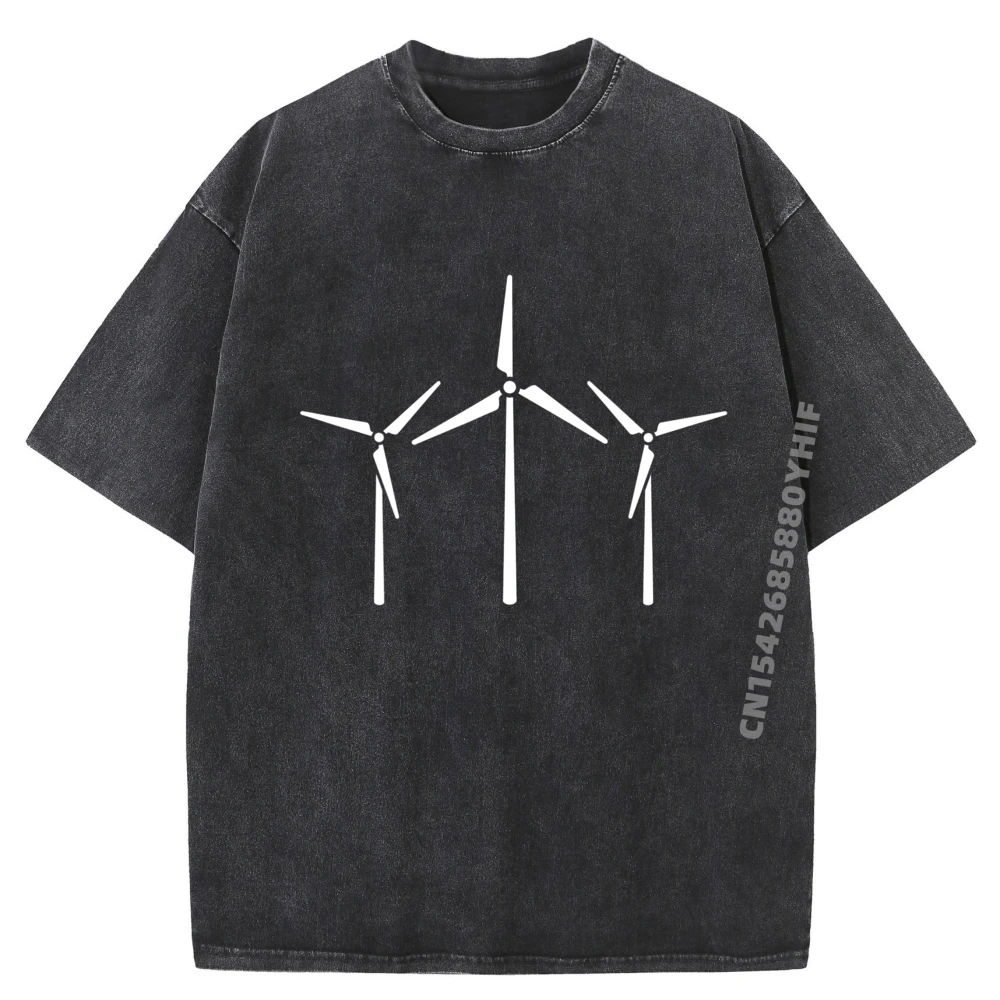 

Mens Tops Tees Graphic T Shirt Classic Washed Clothes Renewable Energy Climate Change Wind Mens Retro Printed Tshirts