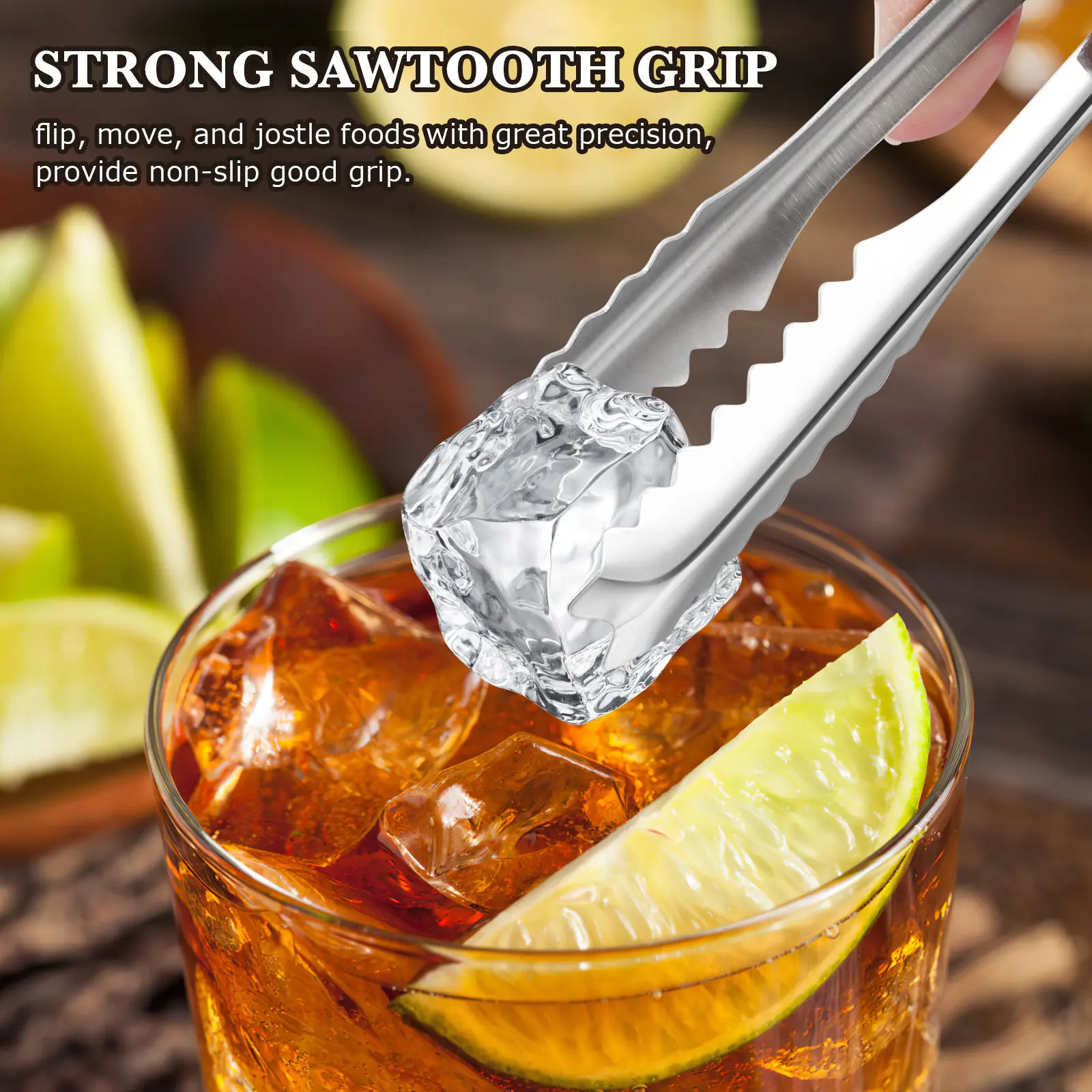 Stainless Steel Ice Tongs Irregular Textured Tips Non Slip S