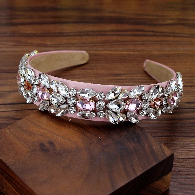 Handgemaakte Sparkly Roze Groen Blauw Rood Kristal Steen Luxe Barok Hoofdbanden Voor Vrouwen Strass Haarband Bling Hair Sieraden