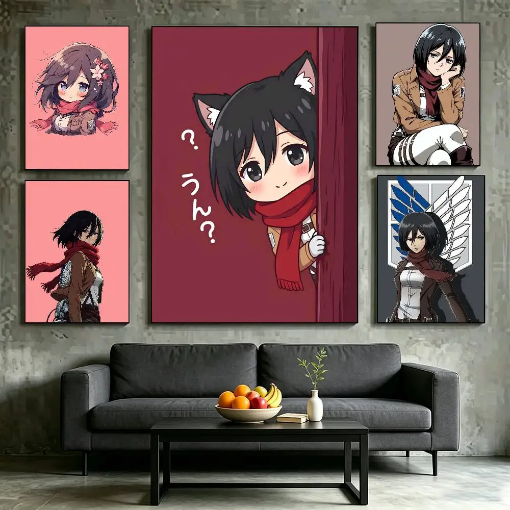 Anime A-AOT Mikasa Ackerman Poster High Quality Dorm Living Room Aesthetic Wall Decoration Painting Stickers Gift
