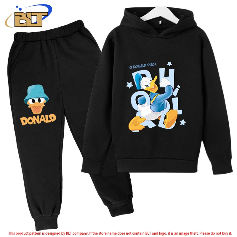 

Donald Duck Children's Plush Hoodie Set Black Sports Sweatshirt Pants 2-Piece Set Boys Girls