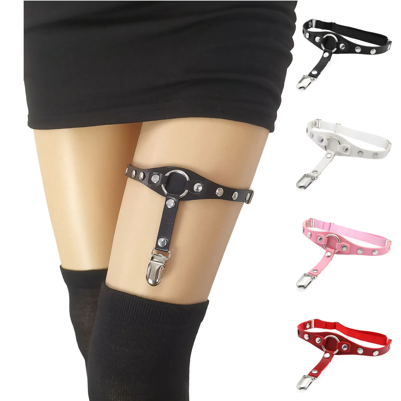 Sex appeal Punk O Circle Garters Sock clips Sweet Simple Individuality Tide PU leather Thigh ring Ring Elastic force