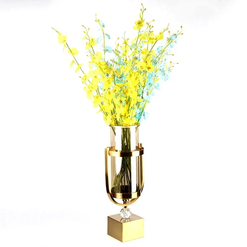 Nordic Large Vase Metal Glass Luxury Vase Flower Gold Floor Vases Modern Candlestick Terrarium Living Room Decoration Gift Ideas