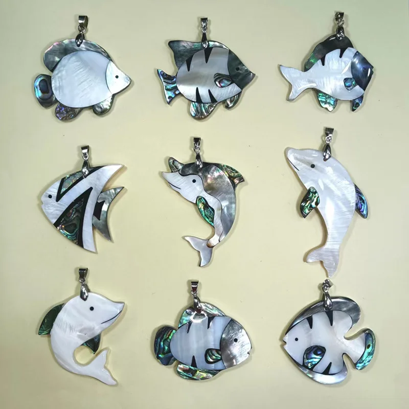 European-style sea shell handcrafted mosaic pattern Abalone shell Black Shell Freshwater shell necklace pendant