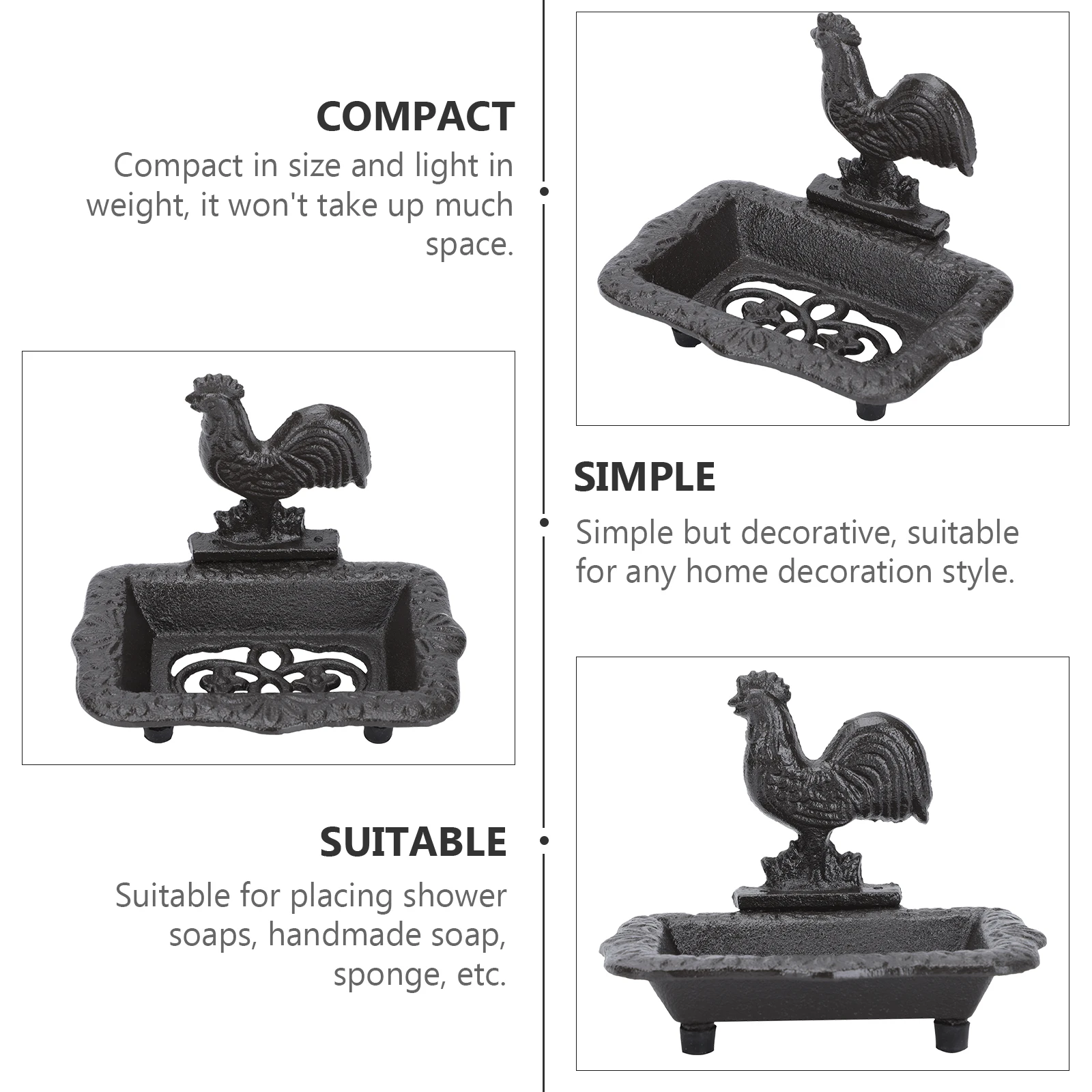 

Retro Rooster Box Iron Art Dish Sturdy Hollow Bottom Lightweight Decorative Bath Soap Holder For Home Shower Handmade