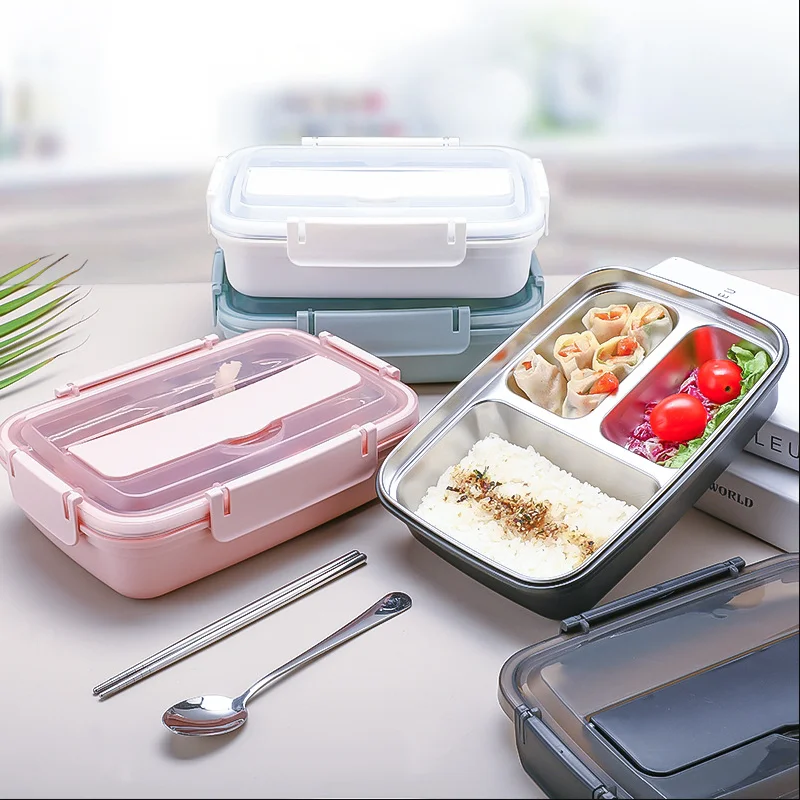 Simple stainless steel student lunch box, suitable for office workers to carry rice with compartments