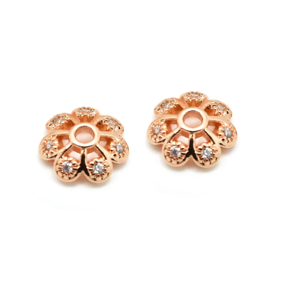20PCS 18K Gold Color Brass and Zircon Flower Beads Caps High Quality Diy Jewelry Making Supplies Necklace Earrings Accessories