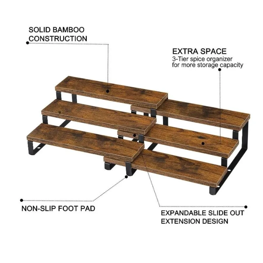 3-laags houten kruidenrek organizer voor kast, uitbreidbare kruidenrek plank organizer voor keukenkast aanrecht, set van 2