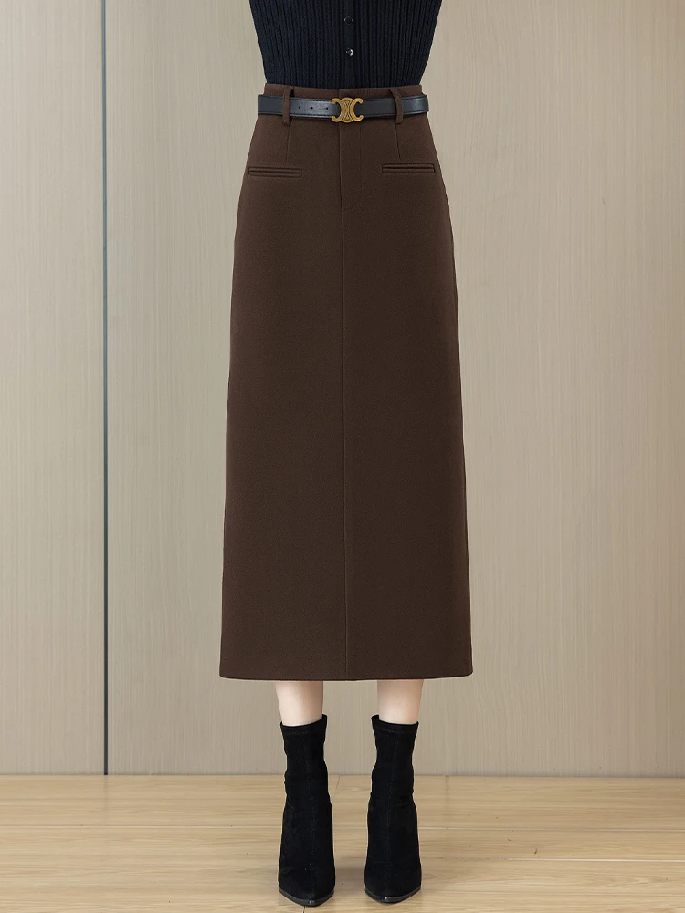 

Карамельная шерстяная юбка-трапеция для женщин, осенне-зимняя, с высокой талией, облегающая, в корейском стиле, повседневная, модная