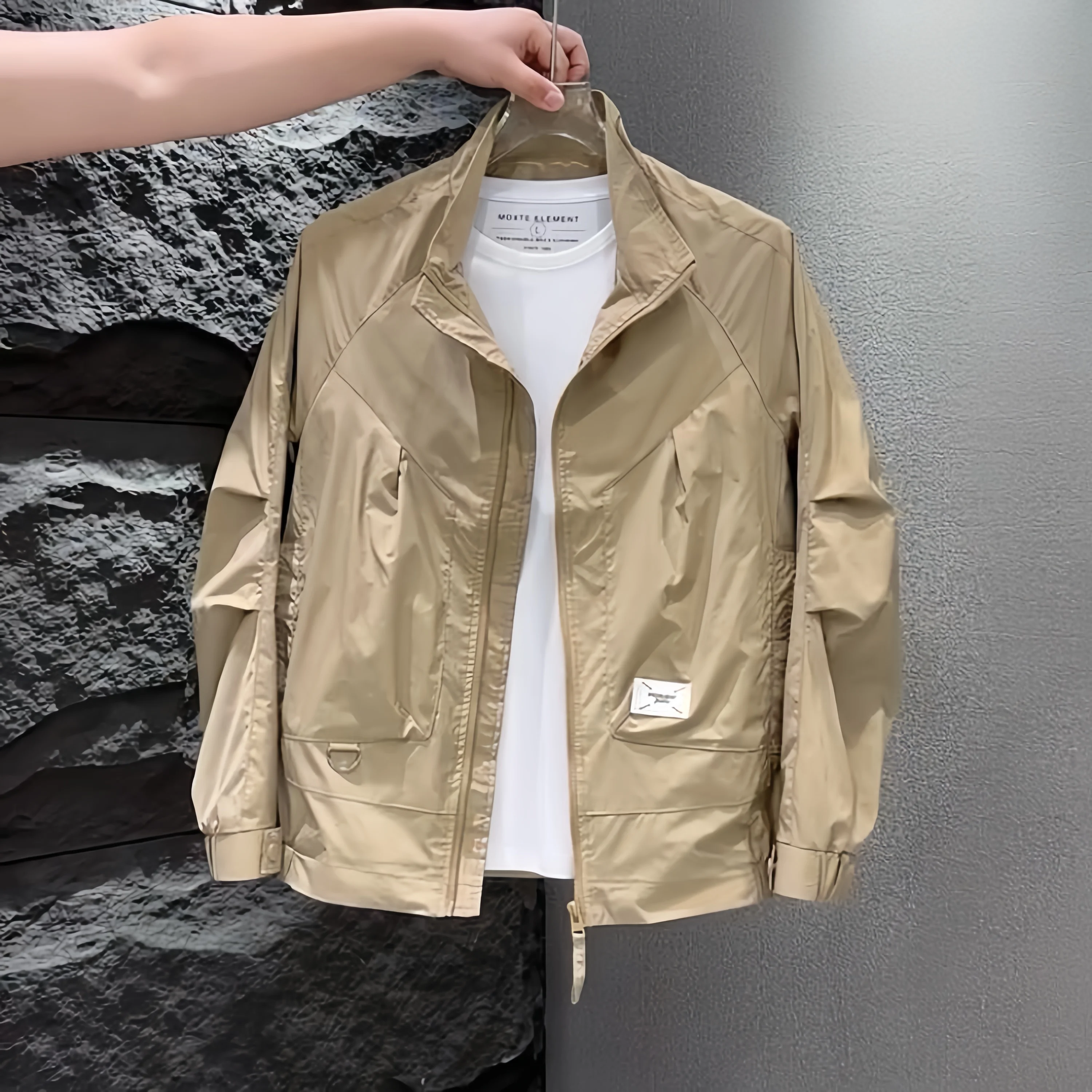 

Slim Fit Stand Collar Jaet for Men Spring Autumn Faionable Casual Workwear Youth Personali Outerwear Breathable Polyester