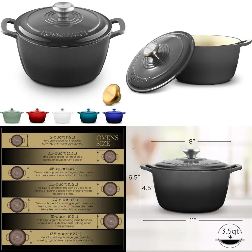 

Enameled Cast Iron Dutch Oven - Non-Stick Serving Pot with Lid for Roasting, Baking, Sauteing, and Perfect Cooking Experience