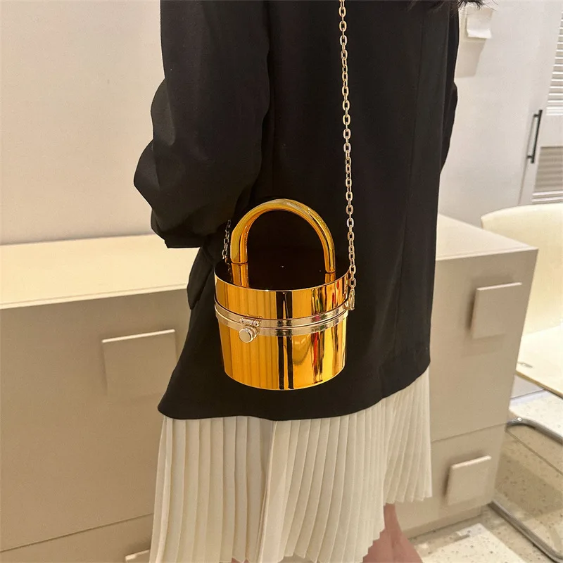 Gold Box Handbag Fashion Shiny Women Bag Party Evening High Quality Clutch Hand Bags For Women Metal Chain Messenger Purse