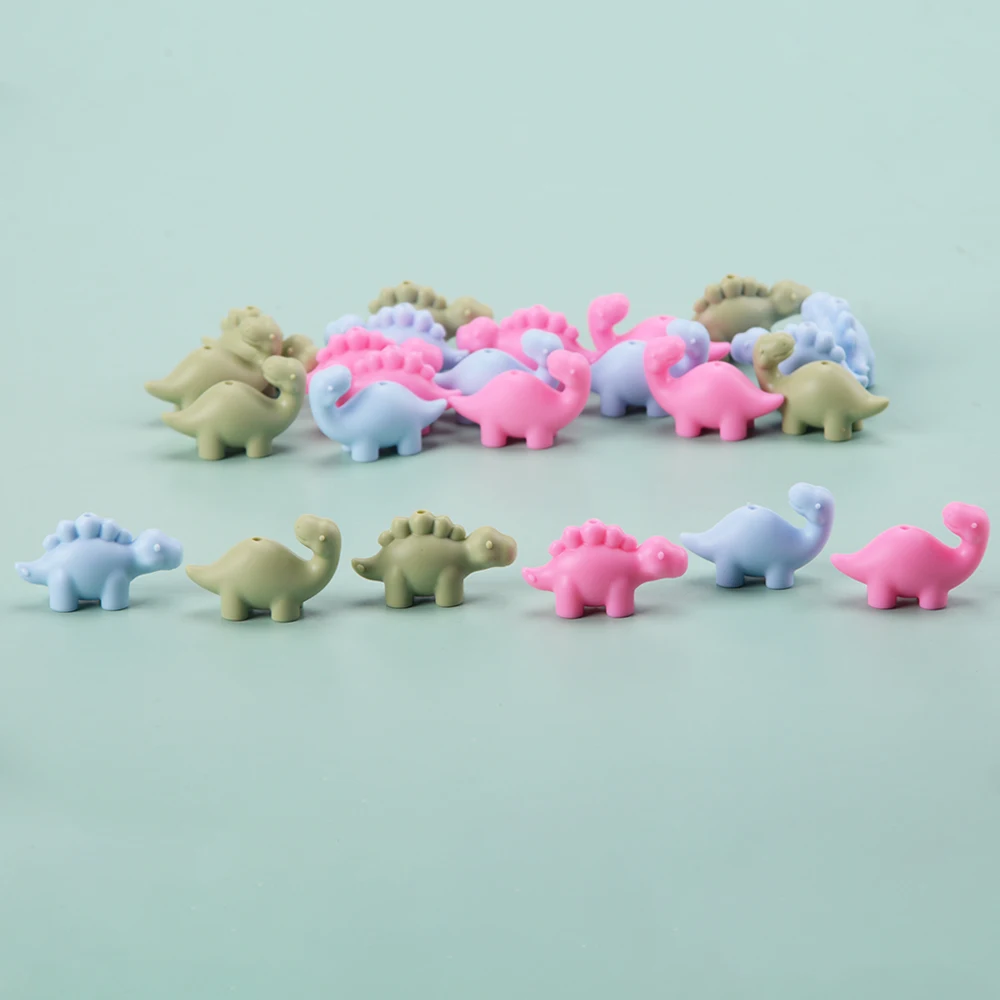 LOFCA 24Pcs Mini Dinosaur silicone bead BPA-Free jewelry Making DIY Keychain bracelet Necklace Jewelry accessories