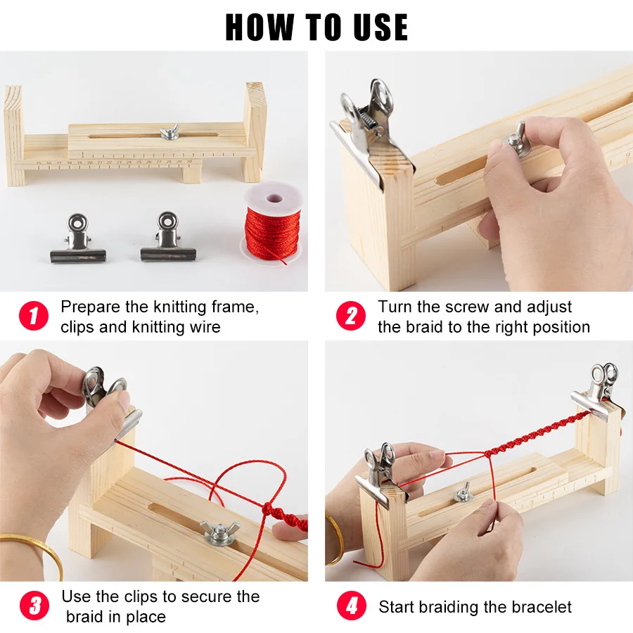 Bracelet Weaving Loom - Wooden Craft Stand for Macrame Cord & Jewelry Making Tools view 3