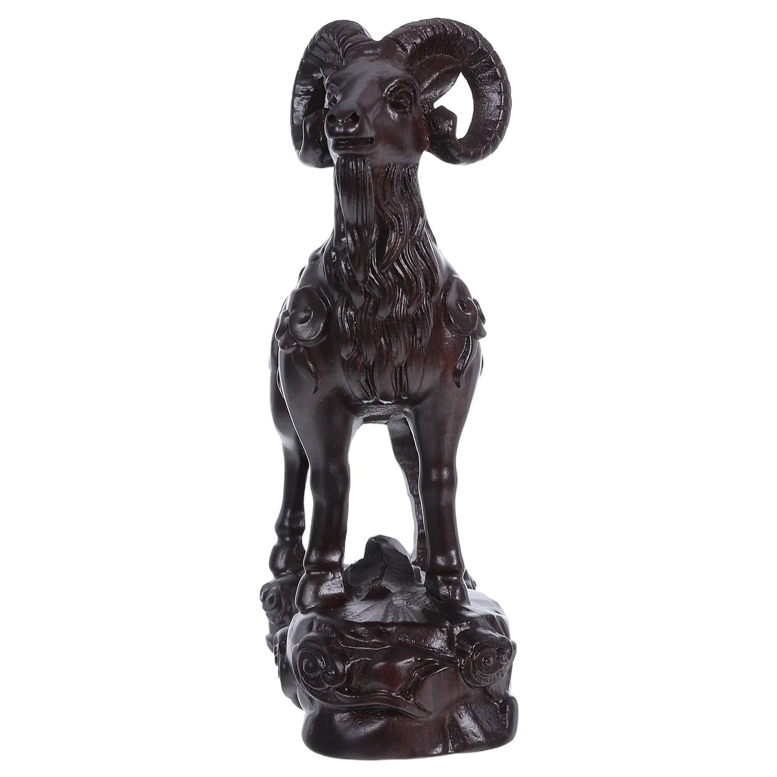Wooden Sheep Statue Handcarved Zodiac Animal Sculpture Office Feng Shui Goat Decor Good Luck Standing Goat Ornament Home Desktop