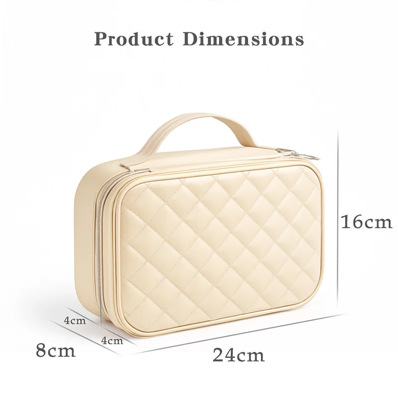 حقيبة مكياج للسفر بطبقة مزدوجة مع مرآة وحامل فرشاة، حقيبة أدوات الزينة المحمولة لتنظيم مستحضرات التجميل بسعة كبيرة