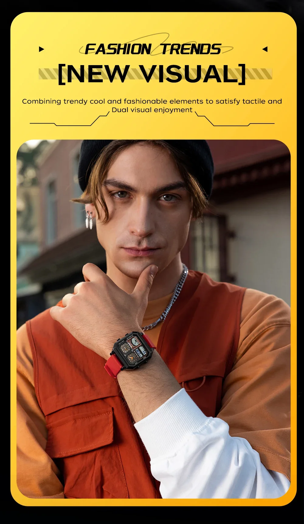 SANDA جديد SD6210 ساعة رجالية عصرية مقياس درجة الحرارة الذكي مقياس درجة الحرارة ساعة إلكترونية