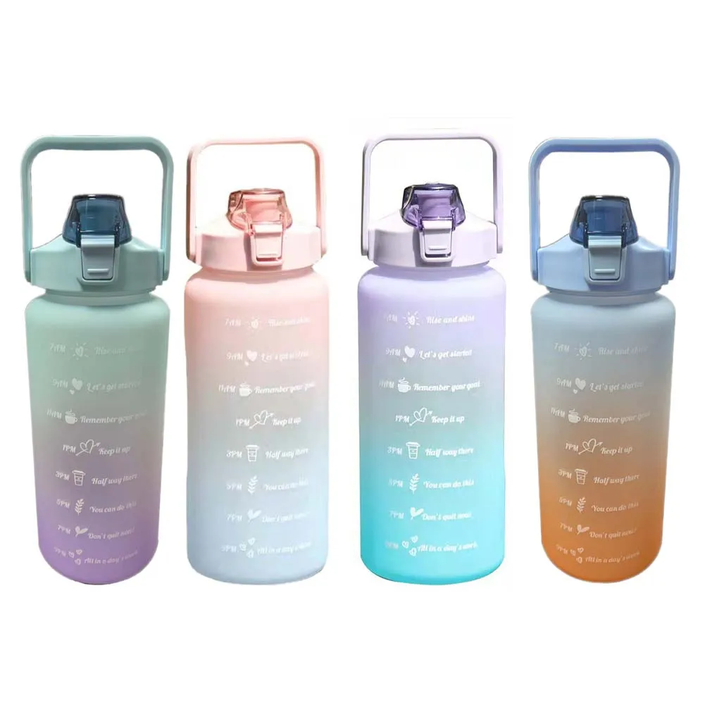 2L Drinking Bottle Water With Straw Leak-Proof Water Bottle Time Marking Sports Bottle For Hiking Fitness Outdoor Sports Cups