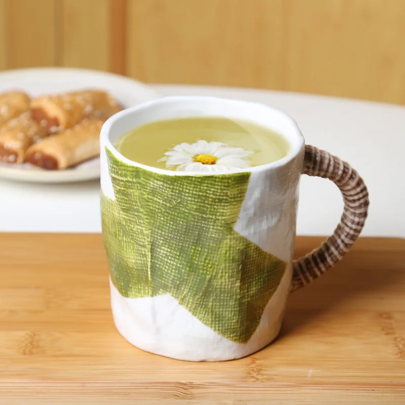 Hand-painted Ceramic Coffee Mug with Large Handle Breakfast Mug Milk Oatmeal Coffee Cup for Office and Home