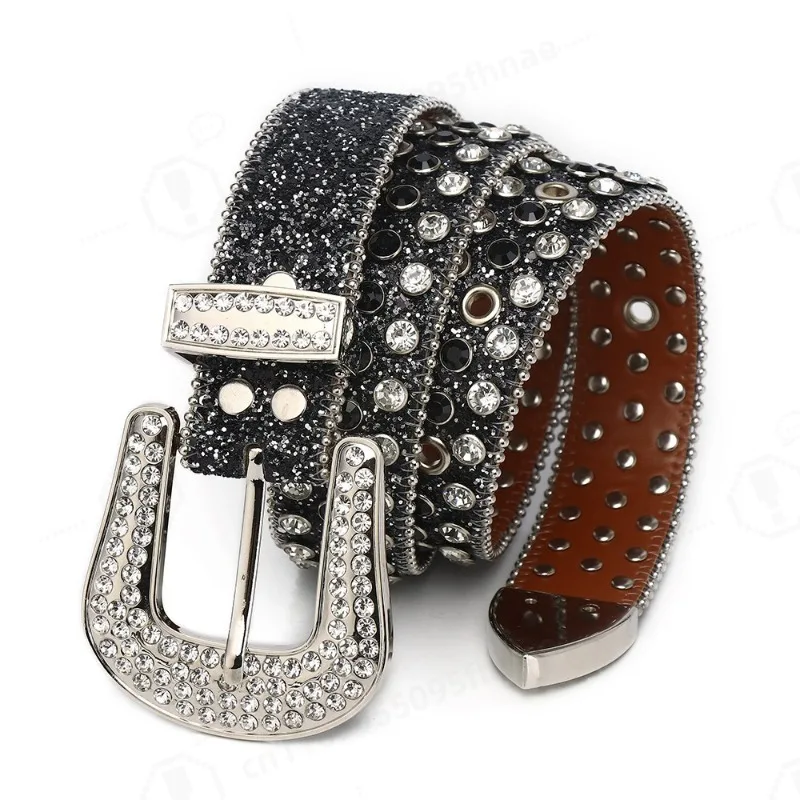 Men Full Rhinestone Inlaid Waist Strap Hip Hop Punk Trendy Decor Belt Matching Jeans Fashion Accessory