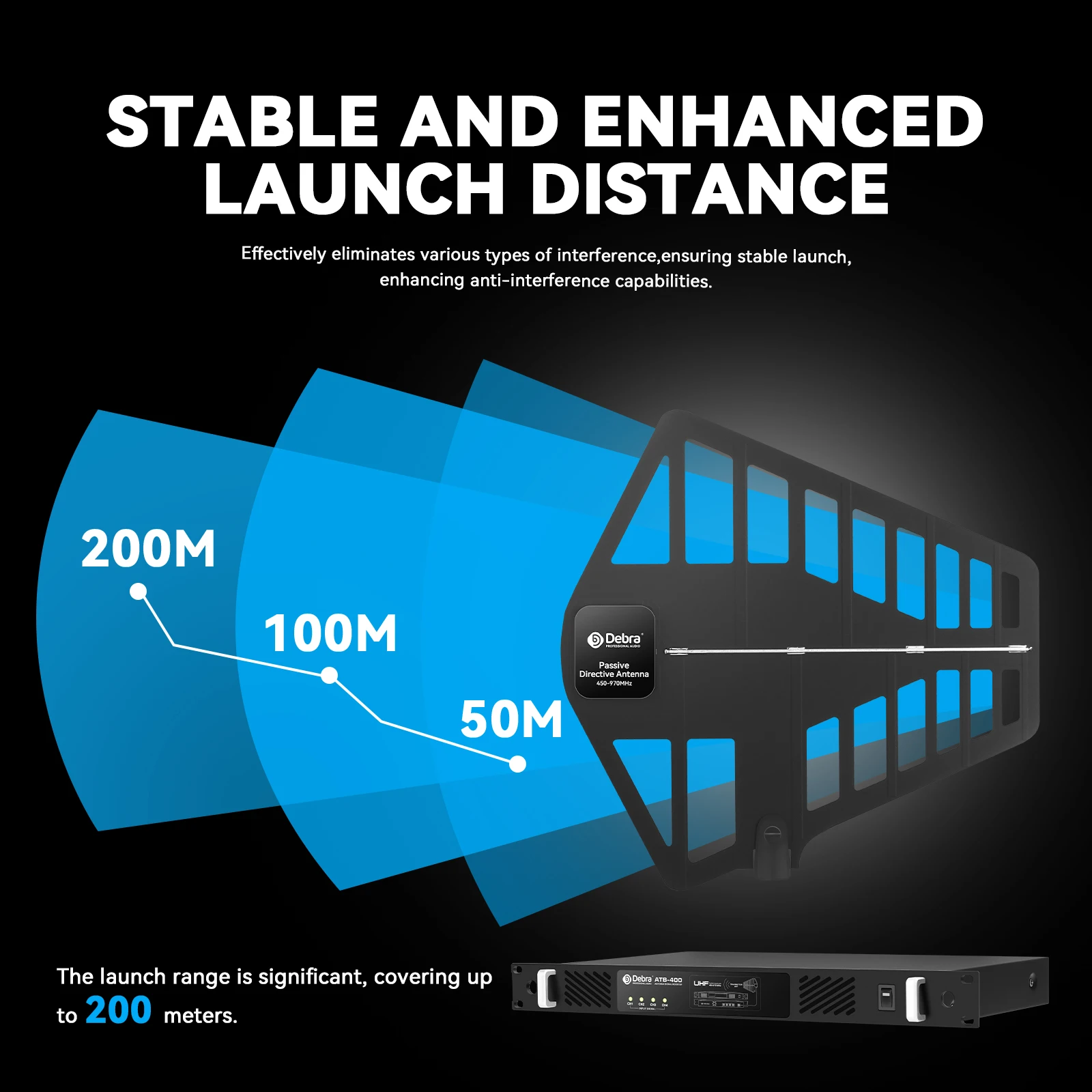 مضخم إشارة مراقبة لاسلكي داخل الأذن من Debra ATB-400، تعزيز نطاق الإشارة حتى 200 متر، يستخدم لعروض المسرح