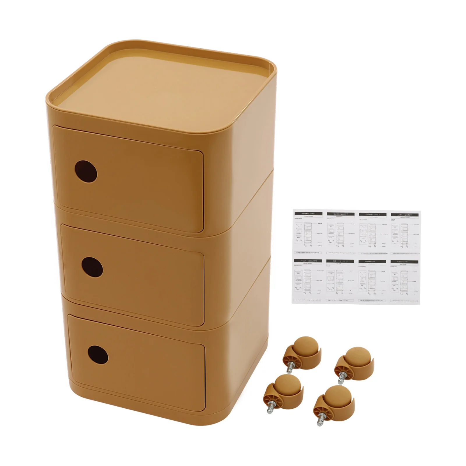 3-stöckiger kreativer Nachttisch, Nachttische, Nachttisch mit Rollen, Gelb/Grün/Schwarz, für Schlafzimmer, Wohnzimmer – Detail 7