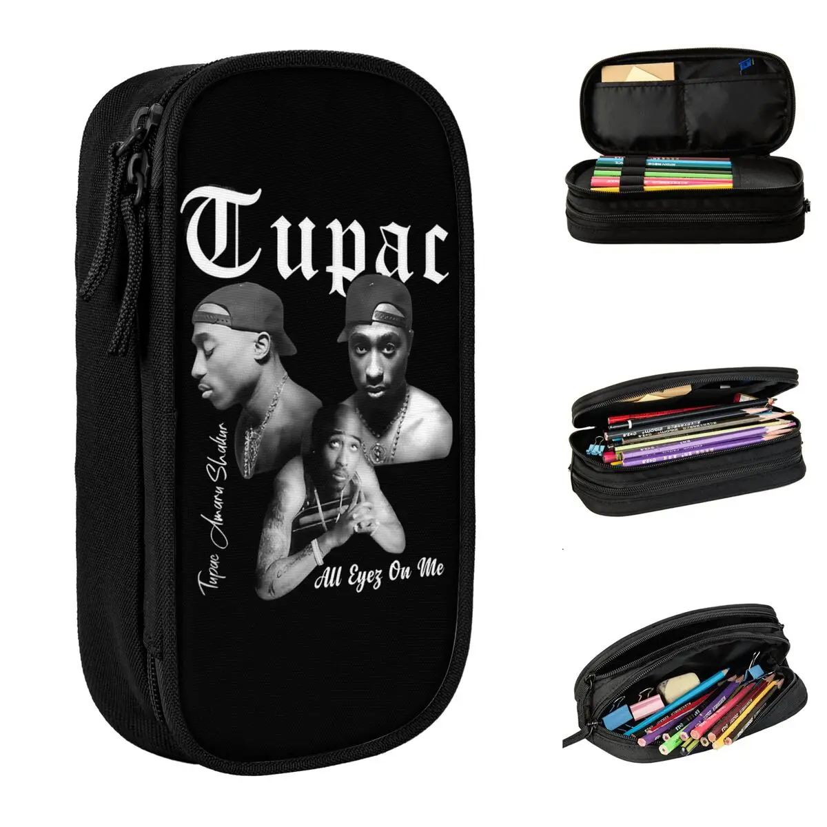 Tupac 2pac Hip Hop Pencil Cases Pencil Pouch Pen for Student Large Storage Bag Students School Zipper Stationery