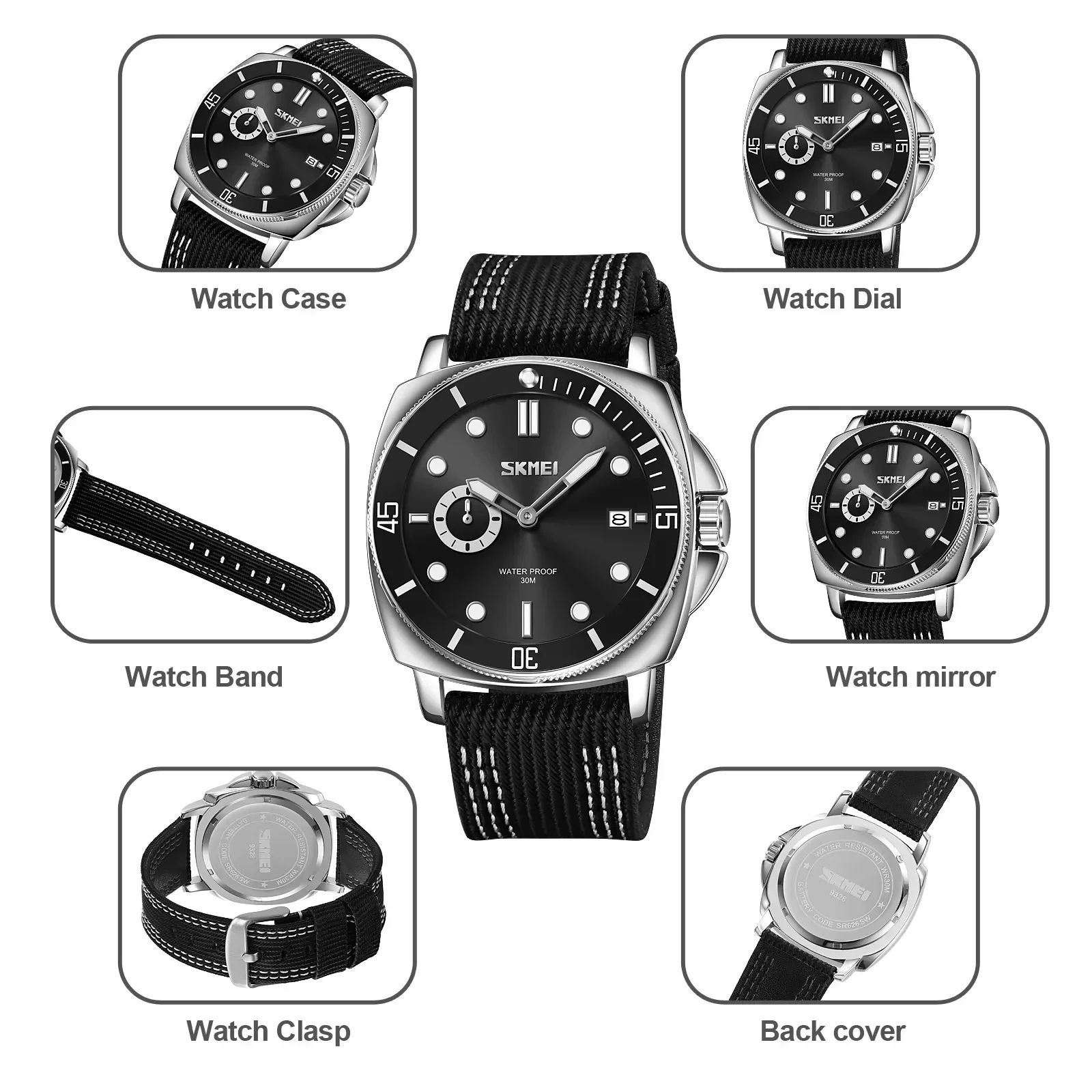 SKMEI Mens Casual Nylon Strap Date Male Wristwatches Waterproof Clcok reloj hombre Japan Quartz movement Luminous Hands Watch