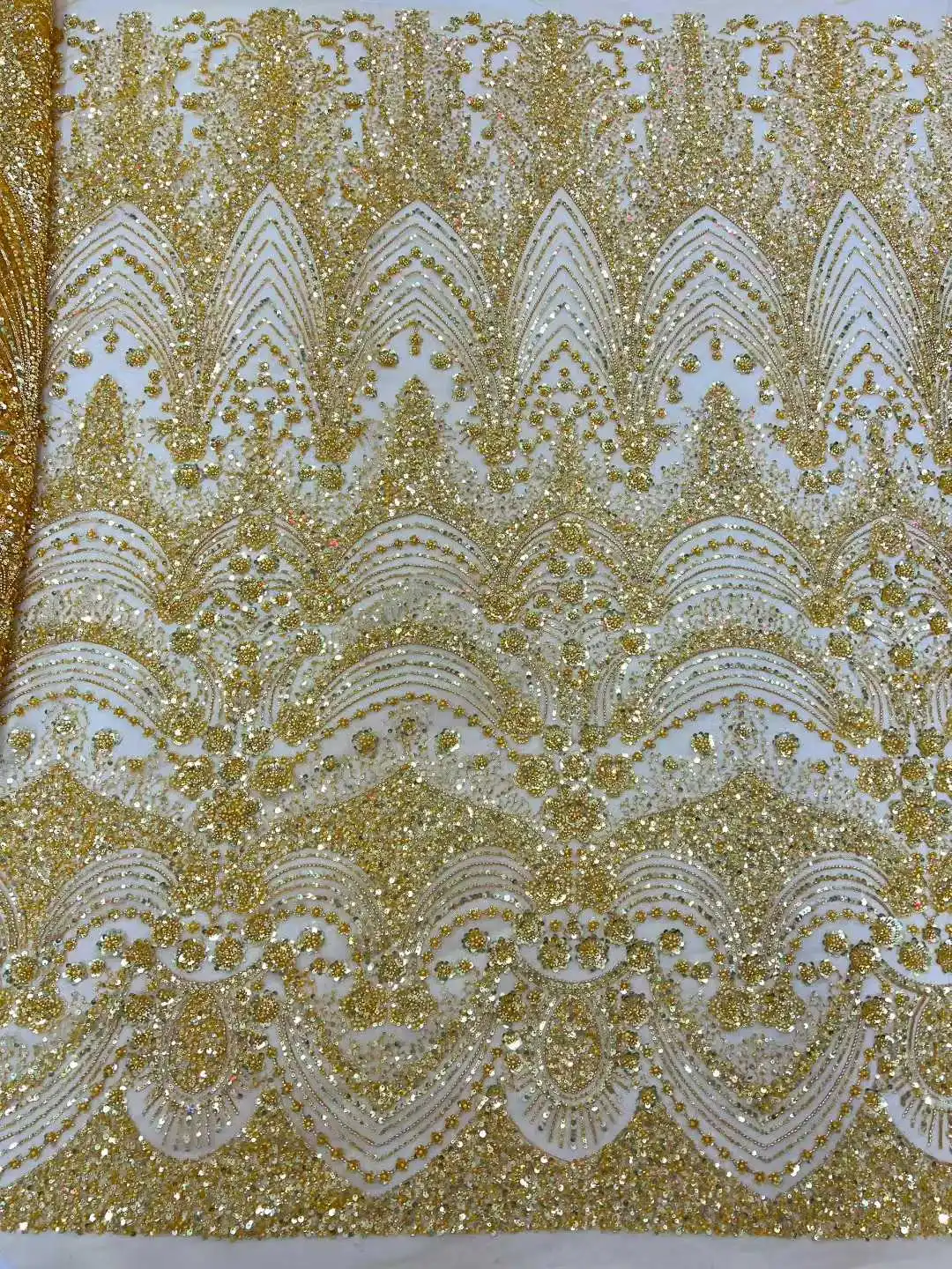 2026 French Sequin Lace Fabric 5 Yard African Beaded Tulle Mesh Embroidered Lace Fabric Suitable for Bridal Wedding Dresses 2224
