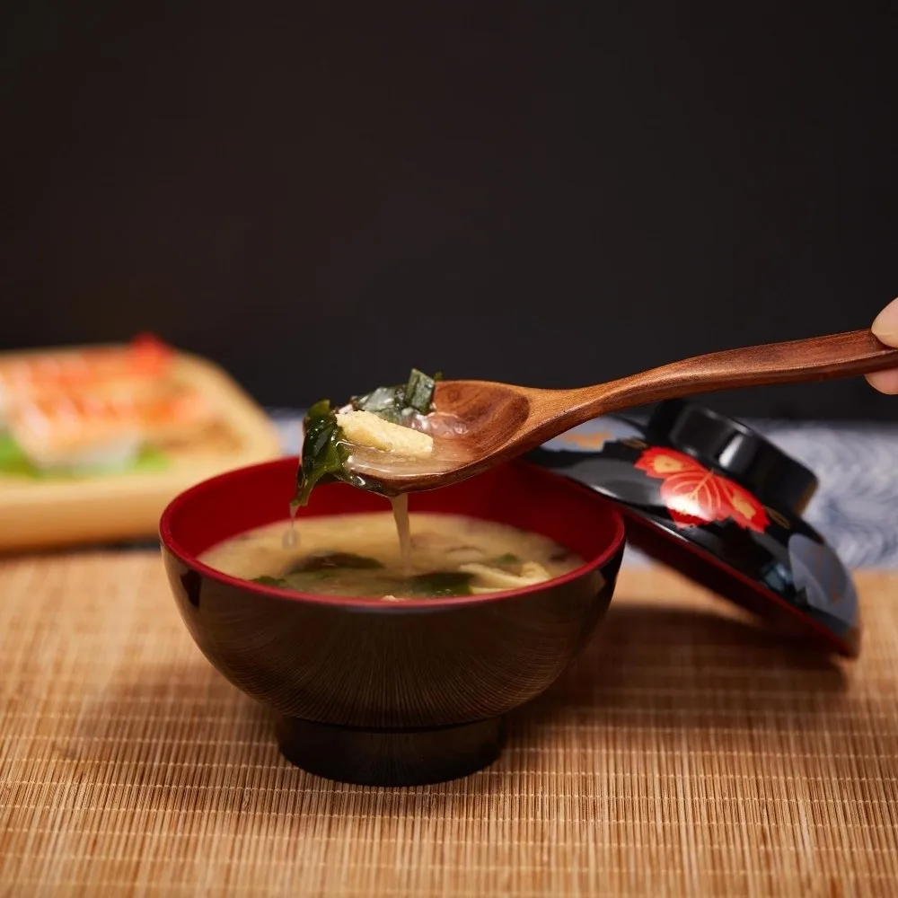 

New With Lid Miso Soup Bowl Soup Container Double Color Japanese Rice Bowl Maple Leaf Soup Bowl with Lid Dining Accessories