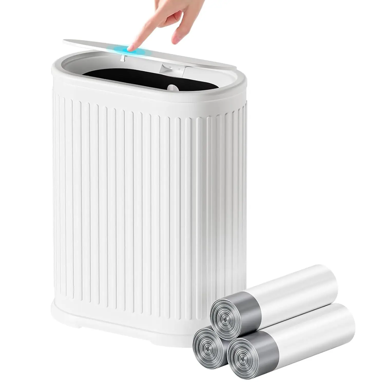 

Мусорное ведро для ванной комнаты объемом 1,8 галлона с крышкой на кнопке, белое, из нержавеющей стали, со съемным внутренним контейнером.