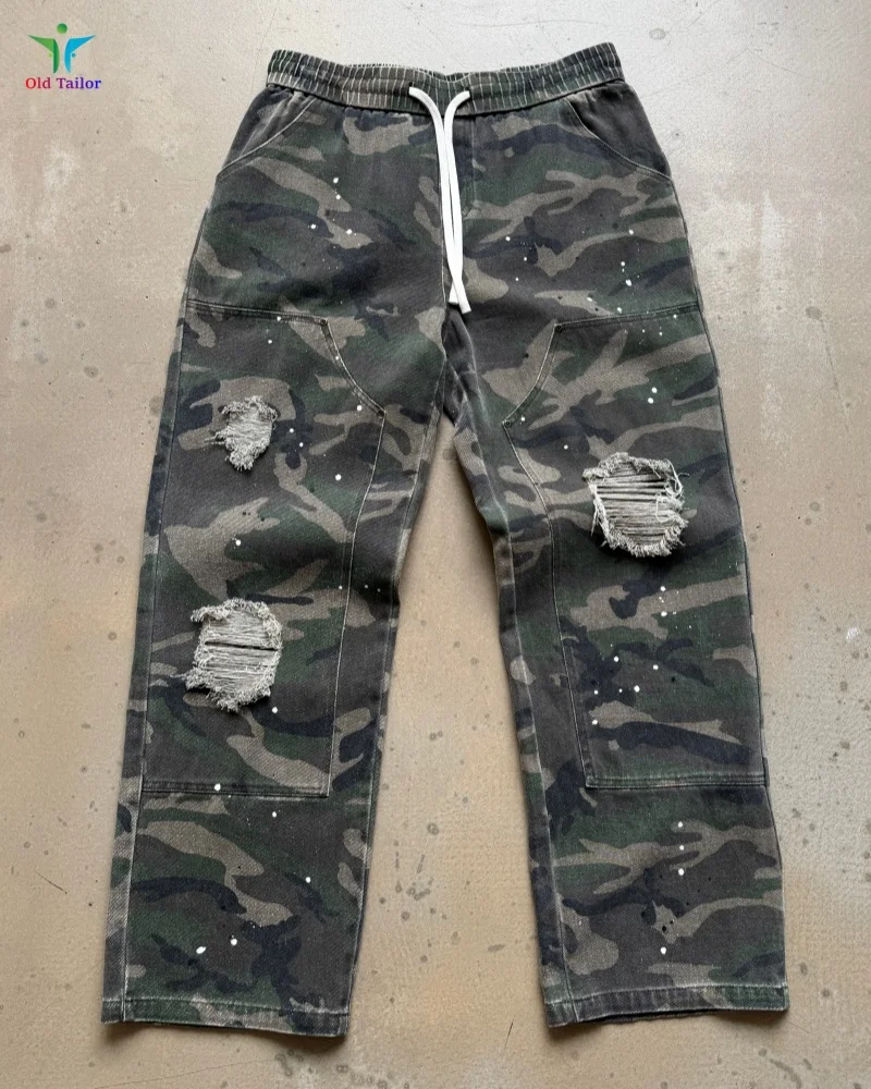 

Top-Quality Saint 26AW Mens/Womens Washed Distressed Hand-Painted Splatter Camouflage Lumberjack Work Pants