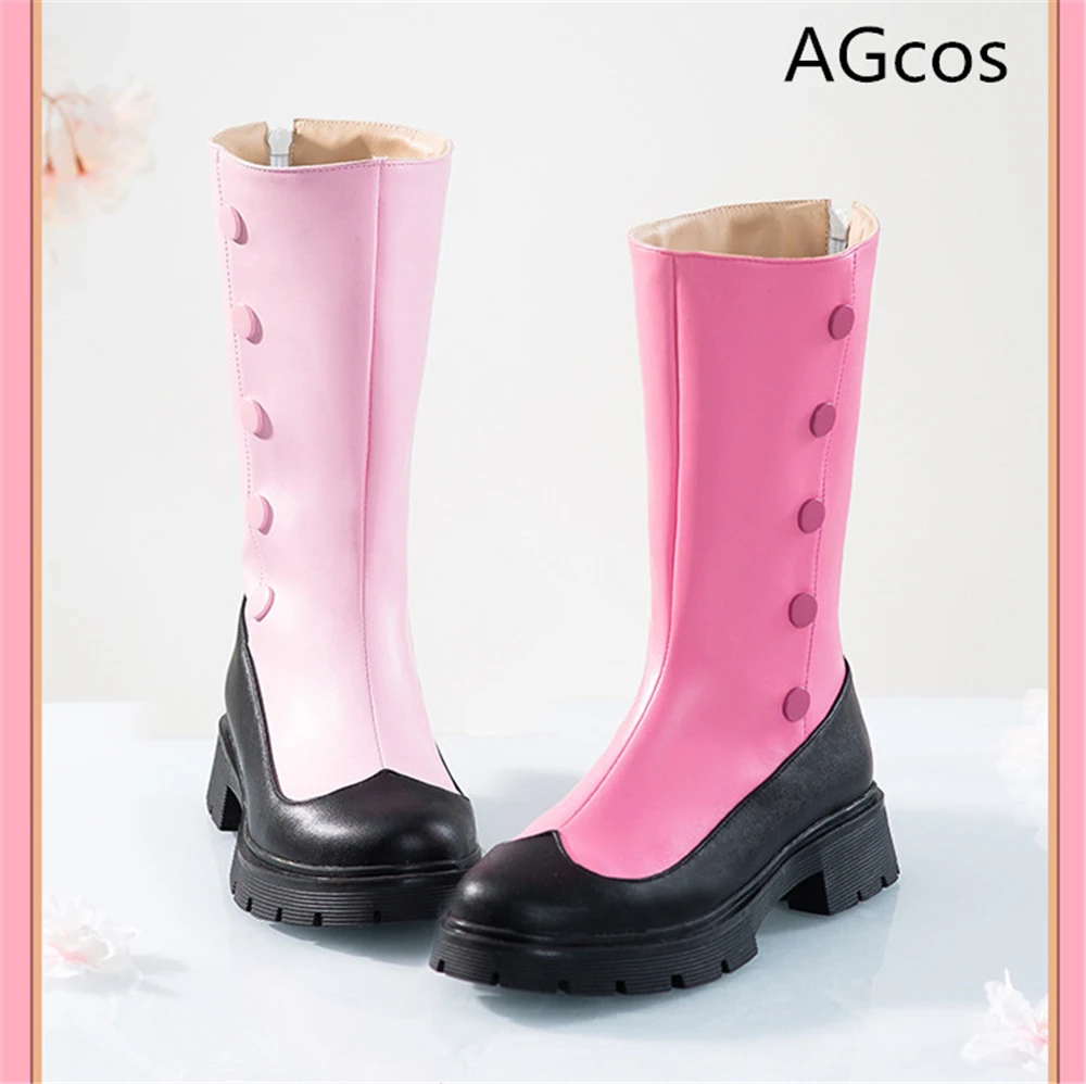 

AGCOS Black Cat KINOMOTO SAKURA Card Captor Cosplay Shoes Woman Winter Lovely Pink Boots