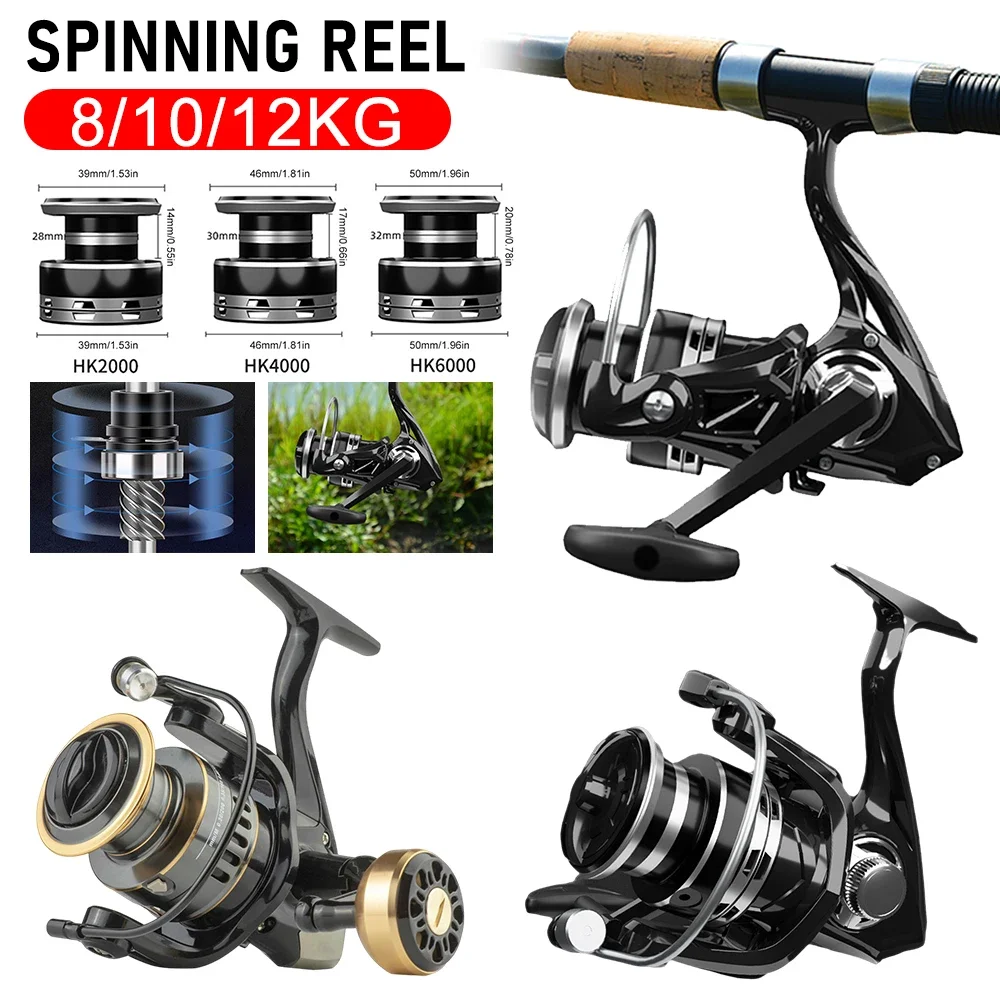 Metal Spinning Reel All Purpose Fishing Spinning Reel 5.2:1 Gear Ratio 8/10/12kg Max Drag For Saltwater And Freshwater Fishing