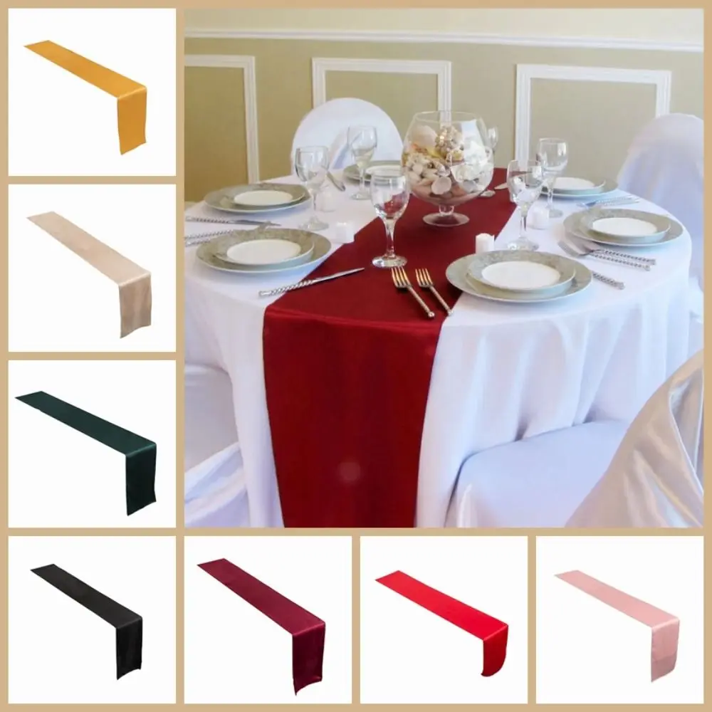 Modern Solid Color Satin Table Runner Smooth Party Supply Table Cover 275CM Tablecloth Banquet