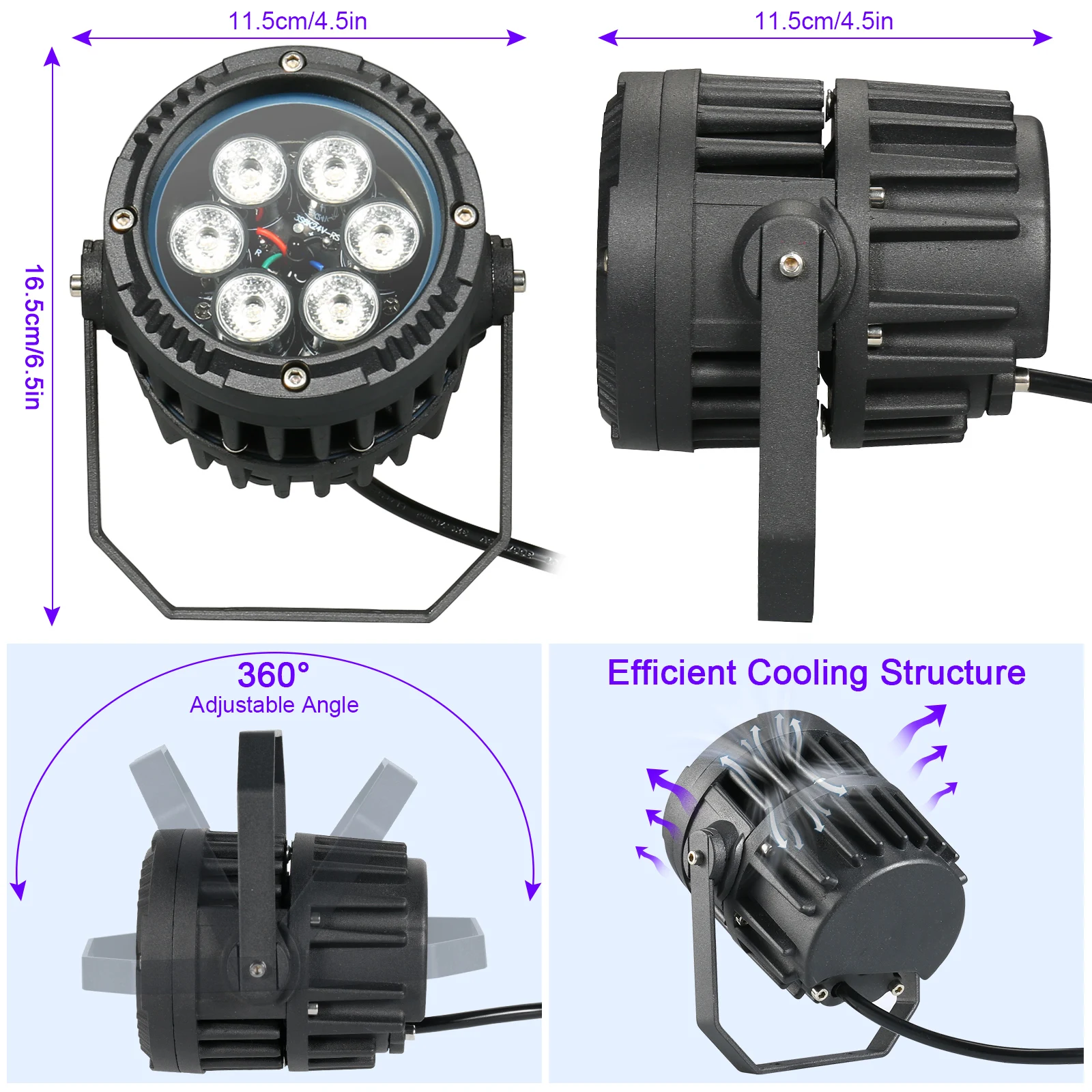 U'King 4PCS Aluminium IP65 Wasserdichte LED Par Licht DMX512 Steuerung 3x6W RGB 3in1 6LEDs Bühne Licht für DJ Disco Konzert Party – Detail 7