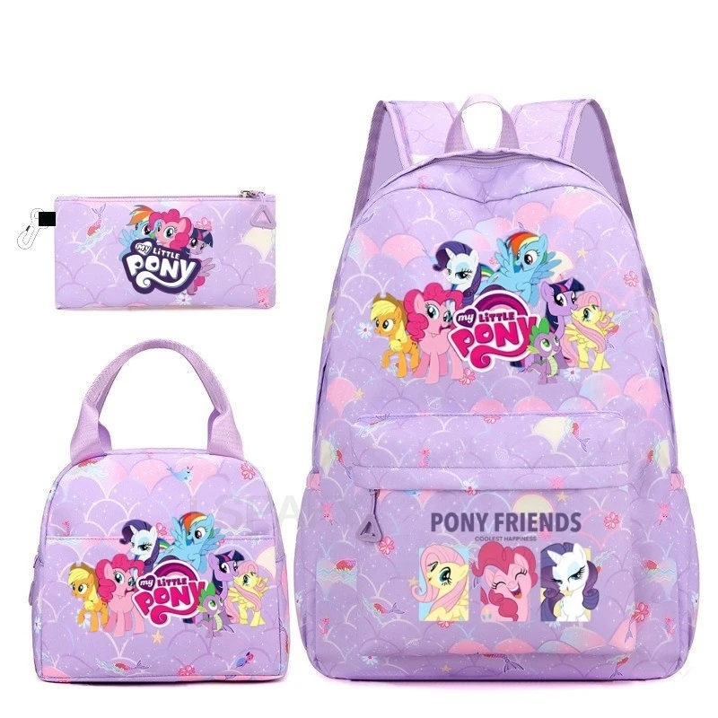 3Pcs/Set My Little Pony Kid Backpack With Lunch Girl School Bag Children Schoolbag For Teenage Girls Women Rainbow Backpack