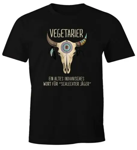 Herren T-Shirt Vegetarier / Veganer Schlechter Jäger Spruch Skull lustig