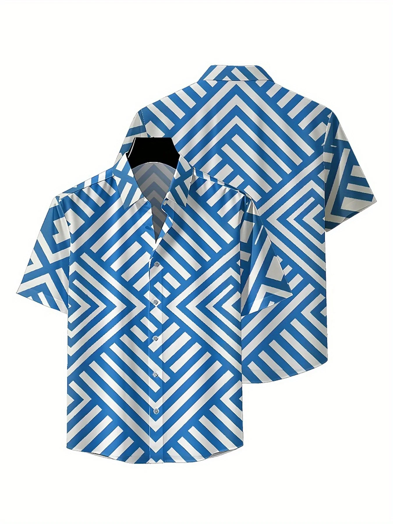 Kemeja Hawaii Ukuran Besar Pria Pola Labirin Geometris, Atasan Fashion Musim Panas Baru, Pakaian Jalanan Hip Hop Rock