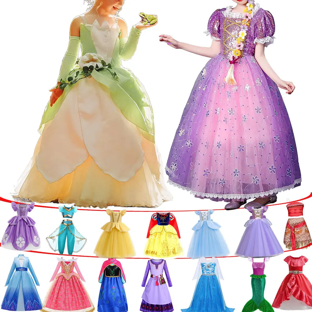 

Deluxe Princess and the Frog Ball Gown Tiana Dress Girl Birthday Rapunzel Party Idea Cosplay Toddler Wish Asha Halloween Apparel