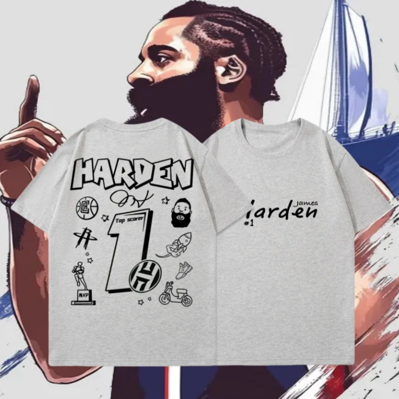 Envío rápido Harden No.1 Graffiti Retro impreso Camiseta de manga corta suelta baloncesto entrenamiento estrella circundante marca de moda