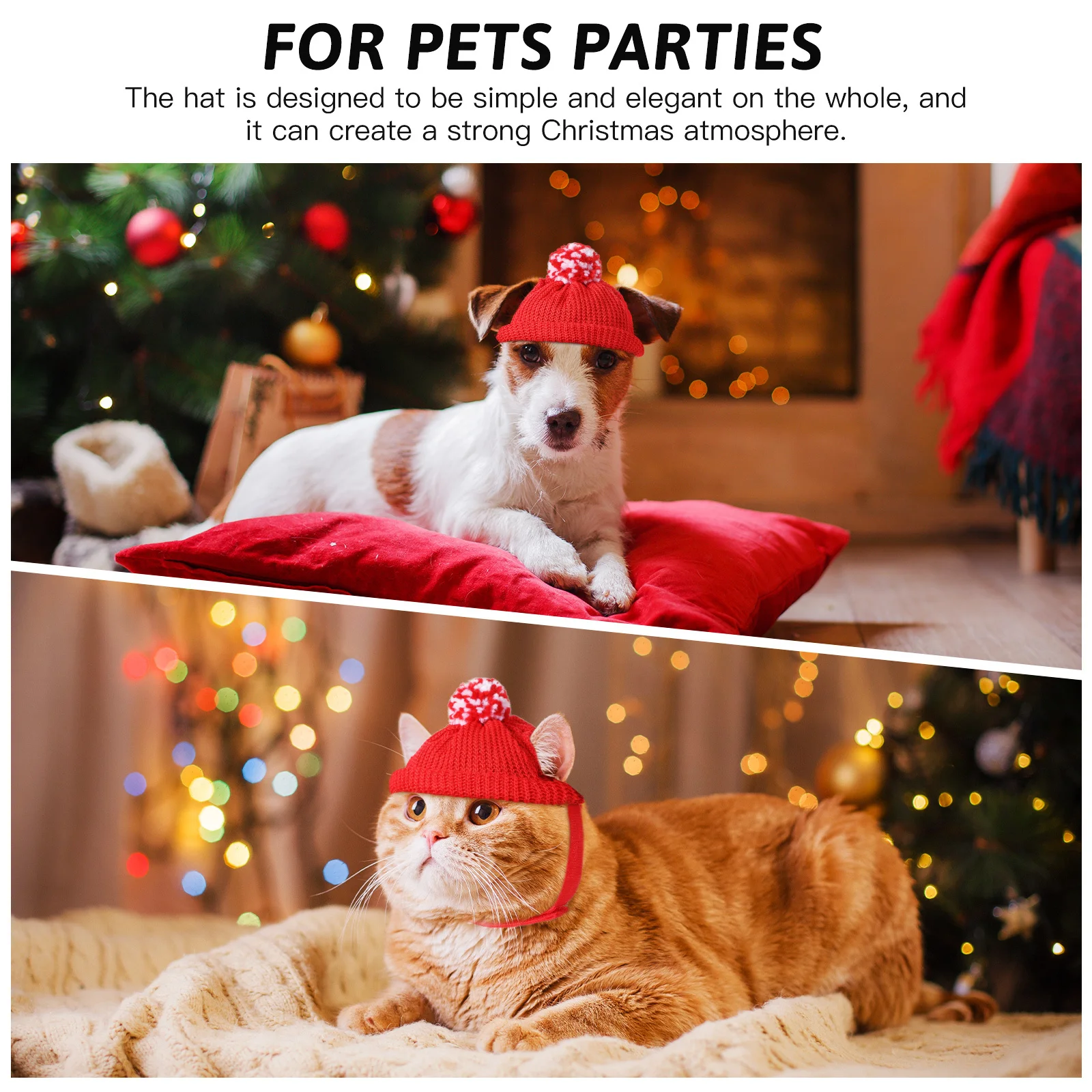 

Red Pet Christmas Hat Knitted Wool Style for Dog Cat Puppy with Ear Openings Warm Winter Holiday Party Fancy Dress Pet Headwear